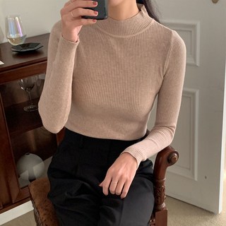 玻利媽 女款高領羅紋針織孕婦裝長袖T恤 a741