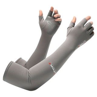 高彈/防滑/防曬 半指冰絲袖套, 灰色, 1雙
