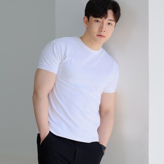 핵쿨남 남성용 어깨 넓어보이는 머슬핏 밴딩버전 반팔 티셔츠