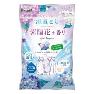 Hakugen Earth 白元 衣櫃用除濕掛片 紫陽花香 4片入 防霉 消臭 衣櫃芳香, 268g, 1包