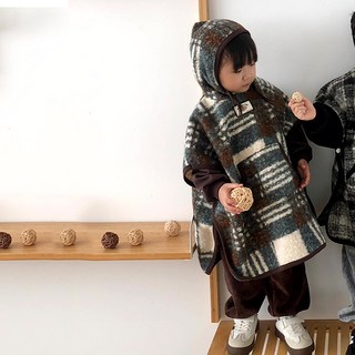 嘟嘴臉兒童羊羔毛斗篷 露營斗篷 連帽背心