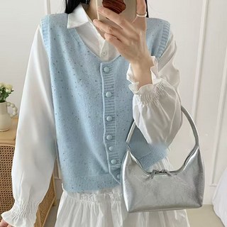 Goodif 女款V領鈕扣針織背心