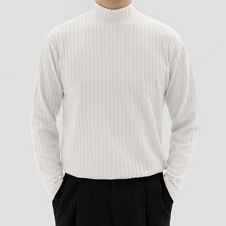 男士羅紋半高領長袖針織衫 T2960