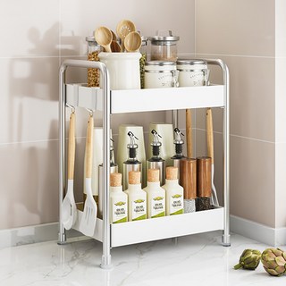 샵마일 양념통 수납 테이블 정리 다용도 2단 주방 선반, 화이트, 1개