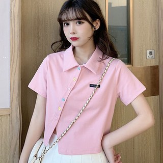 PUNGGGACKJANGI 女款彩虹鈕扣翻領短袖T恤