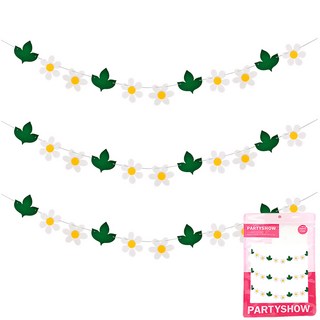 PARTYSHOW 派對拉旗, 雛菊花朵 白色 + 綠色 + 黃色, 3個