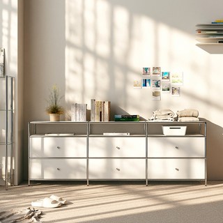 그린우드 엘레나 미드센츄리 높은 모듈 거실 수납 2단 서랍장 1800 방문설치, 화이트, 6개