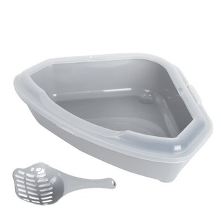 Truly House 三角半封閉式貓砂盆 附貓砂鏟 PP材質, 1個, 灰色