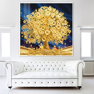 Baek & Art 獨家 財源滾滾黃金錢 生命樹室內裝飾畫框 06 正方形黃金招財樹, 1個