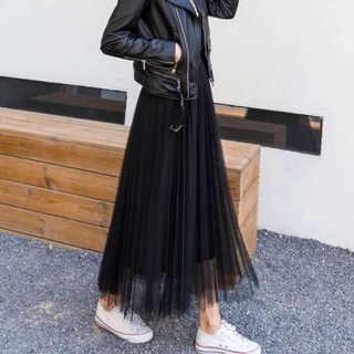 Goodif 女款網紗鬆緊腰百褶A字長裙