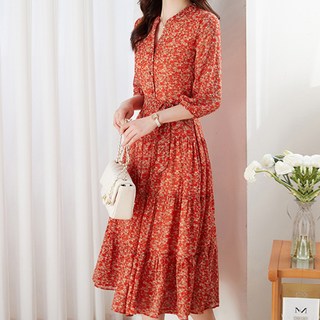 Murielle 女款碎花開衩層次洋裝, 單一顏色