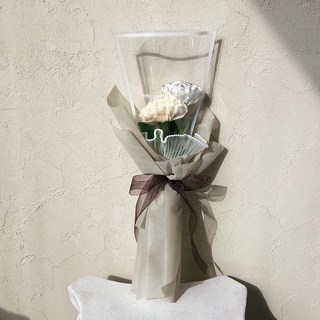 아스파시아 조화 정화 카네이션 모조진주 꽃다발 + 쇼핑백, 아이보리(조화), 1개