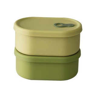 PAMIRE 矽膠蒸汽孔保鮮盒 橢圓形 Set 2 橄欖綠+萊姆黃 650毫升, 1組