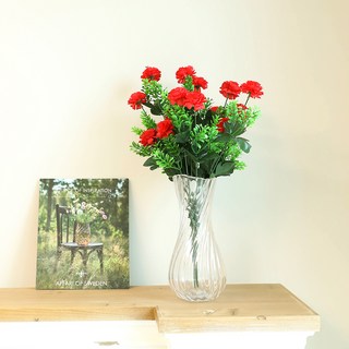 조아트 조화 인테리어 성묘 산소 18송이 링클카네이션 부쉬 꽃다발, 레드, 3개