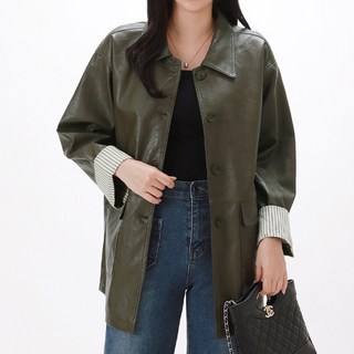 Payrit 女款換季兩穿可捲袖皮革夾克