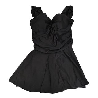 愛北鼻 女生黑色裙裝泳衣 交叉美背兩件組 3XL碼, 1入