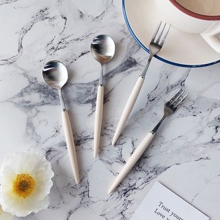 Bogen Eiffel 餐具組 銀色奶油白, 1組, 2p 茶匙 + 2p 茶叉