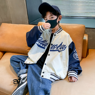 Orangedamom 男童用 Ala 前後臂字母拼色棒球外套