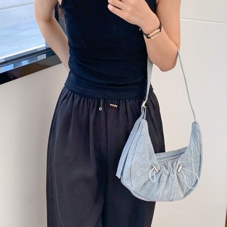 Planday 女款皺褶抽繩半月迷你單肩包