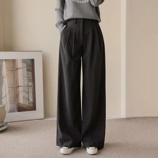 앤드스타일 여성용 롱/기본/숏 맞춤 16탄 모직 기모 스판 투핀턱 옆비죠 와이드 슬랙스 265016