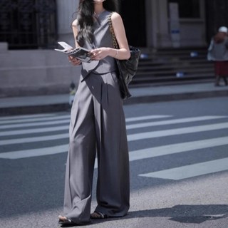 ViVEMO Seemila斜紋無袖寬褲夏季西裝上下套裝 10373