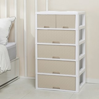 藤編微笑五層抽屜櫃, 6個, 米白色