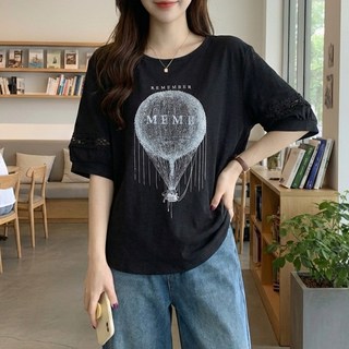 INFIOUS 女款大尺碼鏤空袖印花T恤 I263-0376