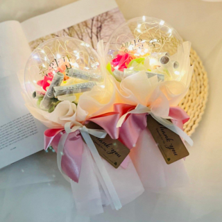 Lovely Farm 人造花 魔法迷你花氣球花束 ver 綜合康乃馨 2入, 粉紅色