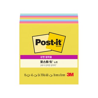 3M Post-it 強力黏著便條紙 10本入 夏日喜悅色系, 夏日歡樂, 45張, 1個