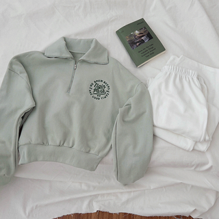 I'm Best Park圓形刺繡半拉鍊大學T