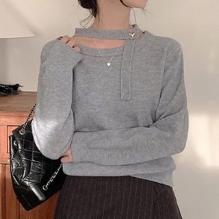 peilit 女款浪漫愛心綁帶圓領針織衫