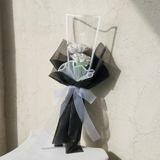 아스파시아 조화 정화 카네이션 모조진주 꽃다발 + 쇼핑백, 블랙(조화), 1개