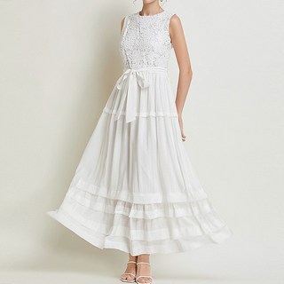 peilit 女款Bella蕾絲傘襬版型無袖長洋裝, 白色