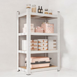 Bmyx 堅固耐用 簡易組合式鐵製角鋼層架, 4層, 白色