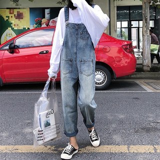 Goodif 女款水洗中藍色可愛吊帶丹寧褲