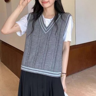 I'M MONG 女款Soela麻花V領線條針織背心