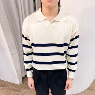 24ROAD 男款 Disemon 條紋翻領針織衫