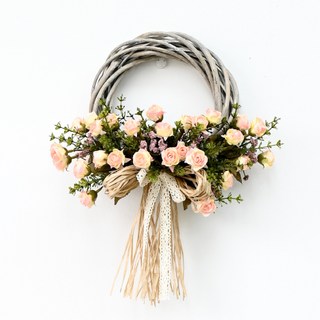 Garden in the City 迷你乾燥玫瑰花圈, 粉紅色