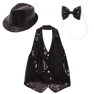 生活大 亮片帽 + 亮片背心 M + 領結 套組, 黑色的, 1套