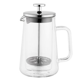 Bellacuisine 雙層耐熱玻璃法式濾壓壺 咖啡泡茶器, 透明/銀色, 1個