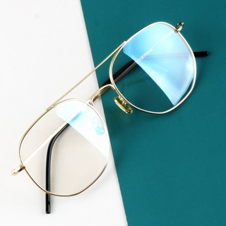 BEIMA 德國名牌蔡司抗藍光鏡片+韓國製LN11雙樑飛行員方形β鈦超大尺寸眼鏡框 ZEISS 金色 隨機出貨(眼鏡布 鏡盒)