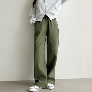 Cotton Closet 女款 絨毛內刷毛防風寬版直筒鬆緊帶長褲