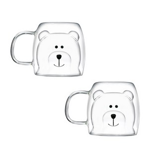 卡通角色耐熱雙層馬克杯 200ml, 2個, 熊