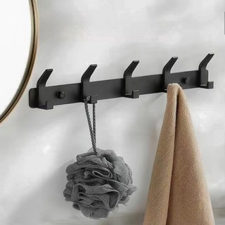 太空鋁壁掛勾 5勾 BH83-12 黑色 壁掛式衣帽架 牆壁收納掛衣鉤, 1個