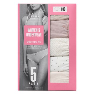 BASE ALPHA ESSENTIALS 女款棉質中腰內褲5件組, L, 米白菱格款 + 杏色白點款 + 粉色蝴蝶結款 + 白底愛心款 + 膚色蝴蝶結款