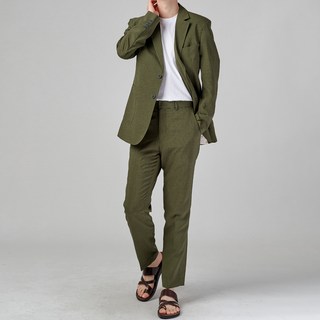 Bareu 男士亞麻外口袋雙排扣基本款西裝套裝 BU3003