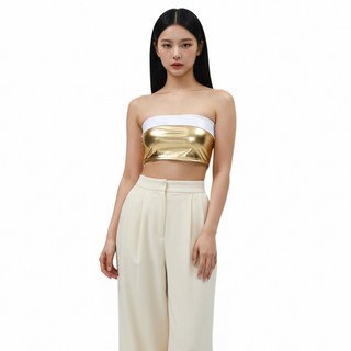 마켓피아 여성용 무대 댄스의상 투톤 배색 크롭 튜브탑