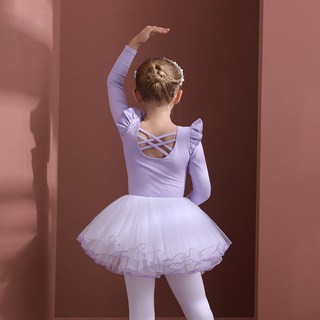 Bebeniz 女童肩部荷葉邊緊身連體衣線條紗裙芭蕾舞服長袖套裝