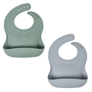 LALABY 矽膠圍兜, 綠色+灰色, 2個, 1組