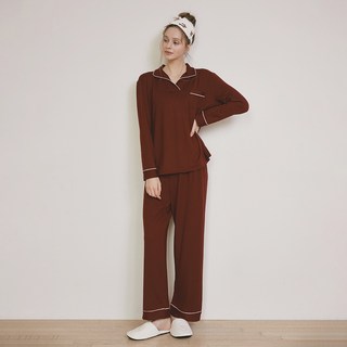 Lunaluz 女款Maybe彈性長袖半領兩件式睡衣套裝